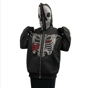 Sweat à capuche pour homme en velours de coton, entièrement doublé polaire, avec fermeture éclair, motifs unis, style streetwear, logo brodé, 360g - Product Image 4