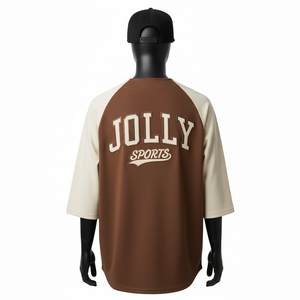 Maillot de baseball pour homme en tissu polyester respirant, design à empiècements crème, logo personnalisé, t-shirt 100 % coton pour homme, coupe ample, imprimé - Product Image 2