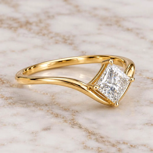 Bague de fiançailles solitaire en diamant de laboratoire taille princesse 5,5 mm 1 carat couleur E VVS au design unique, magnifique bague d'anniversaire de mariage - Product Image 5