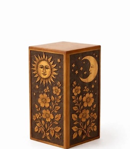 Engraved Sun Moon Wooden Resin Eco-Friendly Durable American Style Cremation Urn for <b>Pet</b> Human Ash <b>Box</b> Ocean Heart Handmade - Product Image 1
