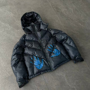 Custom Thermochromic Color Changing Down Jacket for Men, Streetwear <b>Heat</b> Reactive Shiny Nylon Puffer <b>Coat</b> with Handprint Effect - Product Image 1