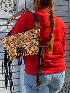 Sac à main en cuir à franges en fourrure de léopard de style occidental, sac bohème sculpté - Product Image 4