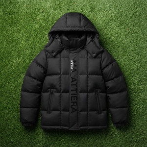 Chaqueta acolchada con capucha para hombre, negra, con aislamiento, para invierno, con cremallera completa, cálida, para exteriores, con bolsillos frontales - Product Image 5