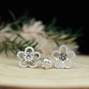 Trendy 925 Sterling Silver Gold Plated Black Clover Stud Earrings with Round Brilliant Cut Diamond for Women-<b>Gift</b> Occasion - Product Image 1