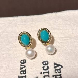 Pendientes Colgantes de Perlas Naturales de Agua Dulce, Turquesa Retro de Lujo, Plata Pura de Alta Gama, Modernos y Elegantes - Product Image 5