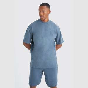 Ensemble T-shirt et short en coton délavé pour homme, coupe oversize, vêtements de fitness d'été, design personnalisé, coton respirant - Product Image 3