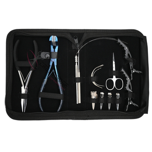 Hair Extension Tools Kit with Seamless Hair Pressing Tool Flat Tip Bead Closing Plier Bead Threading Wand Set Small Scissors - Product Image 1