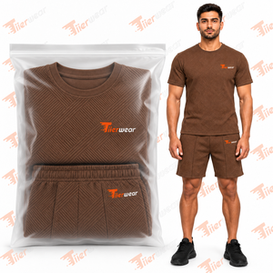 Großhandel Sommer-Set für Herren Einfarbig Schnelltrocknend Schweißableitend 100% Baumwolle Umweltfreundlich 2-Teiliges Set Logo Herren Kurzarm Zweiteiler - Product Image 2