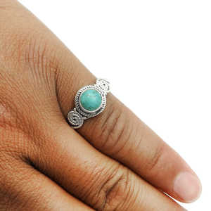 Bijoux de mode raffinés en argent sterling 925, bague de mariage simple faite à la main avec pierre précieuse turquoise ronde, style bohème - Product Image 2