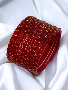 Ensemble de bracelets en verre rouge avec points plaqués or, bijoux ethniques empilables pour femmes, pour mariage - Product Image 3