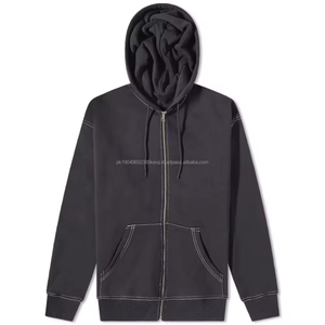 OEM 400 420 500gsm 100% Algodón French Terry Oversized Contraste Stitch Custom Zip Up Hoodie - Product Image 2