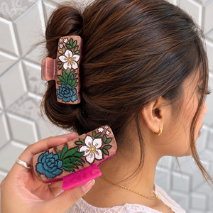 Hand Tooled Leather Floral Hair <b>Claws</b> Elegant Genuine Leather Handmade Vintage Style Daily Use <b>Clips</b> for Women Hair Accessories - Product Image 3