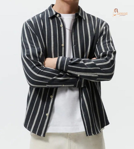 Chemise décontractée pour homme, coupe classique, col boutonné, poignets boutonnés, 100% coton tricoté respirant, couleur unie, tissu popeline d'automne - Product Image 1