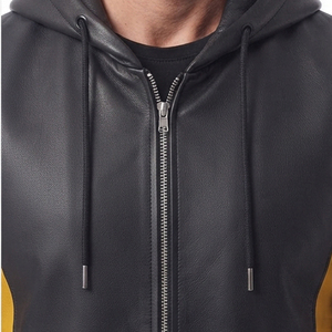 Veste sans manches à capuche en cuir PU pour homme, gilet zippé en cuir à capuche pour homme, coupe ajustée - Product Image 5
