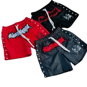 2024 pantalones cortos cortavientos negros transpirables para hombre antiarrugas logotipo personalizado pierna recta 100% algodón botón lateral nailon poliéster - Product Image 1