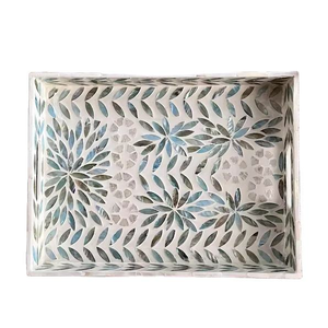 Mother pearl tray, square <b>mosaic</b> rectangle serving tray breakfast tray by Barkha star - Product Image 3