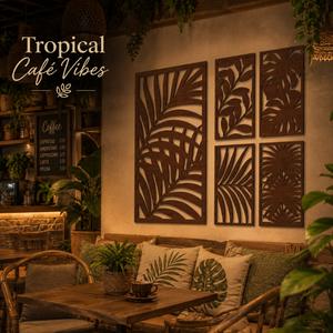 Conjunto de Arte Mural Tropical de Madera con Corte Láser de Lujo, con Patrones de Palmeras y Botánicos |   Elegantes Paneles Decorativos Hechos a Mano para Interiores - Product Image 2