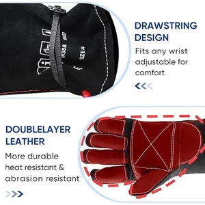 Guantes de Soldadura de Cuero Vacuno de Palma Completa, Resistentes al Fuego, de Alta Resistencia, para Protección de Manos en la Industria y Barbacoa - Product Image 2