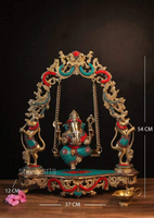 Patung Ganesha Kuningan Buatan Tangan di Ayunan Jhoola, Seni Tradisional Mewah untuk Dekorasi Rumah dari India