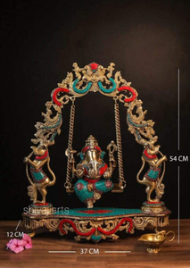 Export Selling Handmade Brass Ganesha Statue on <b>Swing</b> Jhoola Luxury Traditional Art for Home Decoration from India - Product Image 3