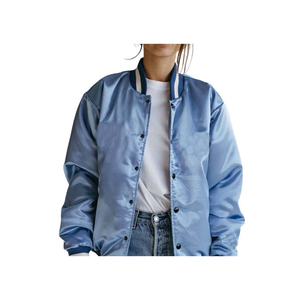Custom Men <b>Light</b> Blue Satin Varsity <b>Jacket</b> Classic Baseball Bomber <b>Jacket</b> Snap Button Shiny Silk Letterman <b>Jacket</b> Striped - Product Image 6