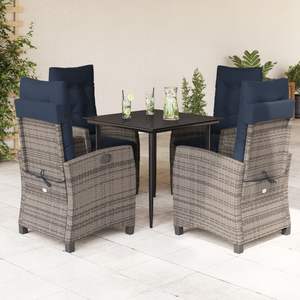 5 Piece Gray Poly <b>Rattan</b> Patio Dining Set with <b>Cushions</b> Garden Sets - Product Image 1