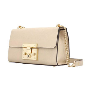Bolso de Hombro de Cuero con Patrón Saffiano Beige, Bolso Bandolera con Cadena, Bolso de Mano con Solapa para Mujer - Product Image 1