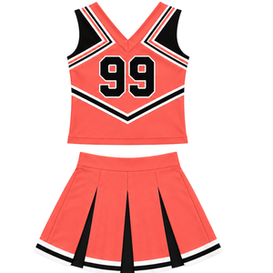Ensemble uniforme de cheerleading noir et blanc corail, haut court sans manches à col en V, jupe plissée, tenue de performance pour équipe de danse et cheerleading - Product Image 1