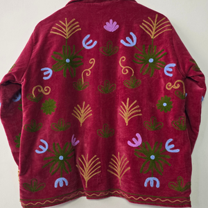 Morvi Fab 2026 New Collection #66 <b>Women</b>’s Maroon Velvet Sujani <b>Embroidered</b> <b>Jacket</b> – Colorful Floral Boho Outerwear | - Product Image 5