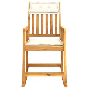 Fauteuil à bascule en bois d'acacia massif blanc crème, taille standard, catégorie de produit : Chaises - Product Image 3