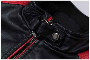 Men's Black Red Color Blocked Waterproof Studded Motorcycle Biker <b>Jacket</b> Stand Collar Zipper Closure <b>Slim</b> <b>Fit</b> PU Leather Winter - Product Image 5
