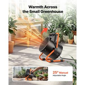 1500W Electric Greenhouse <b>Heater</b> with Fan IPX4 Protection 25 Adjustable Angle US/UK/AU <b>Plug</b> - Product Image 3