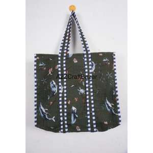 Sac de plage en coton pur à 100% fait main pour femmes, à rayures, avec une longue poignée, grand format, en provenance du Rajasthan - Product Image 1