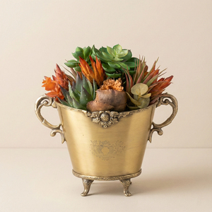 Vintage Handmade Brass Pedestal Planter Bowl <b>Wedding</b> Decorative Succulent Pot Flower Centerpiece Urn Home Decor Gold Vases - Product Image 2