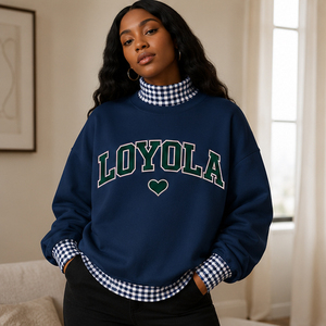 High Quality Customized <b>Women</b> <b>Cream</b> Sweatshirt Contrast Orange Gingham Printed Hem Neckline Arched Varsity Print Fall <b>Fleece</b> - Product Image 1