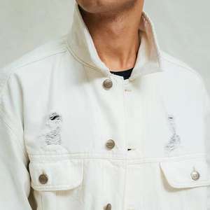 Blouson en jean long pour homme, très tendance, entièrement délavé, automne-hiver, avec logo brodé en chenille personnalisé, coupe-vent vintage - Product Image 6