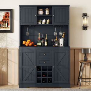 Mobile Bar da Cucina Stile Rustico con Cassetti e Ripiani, Credenza Porta Vino - Product Image 2