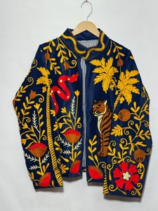 Blue Floral Embroidered Reversible 100% Cotton V-neck Women <b>Robe</b> <b>Long</b> <b>Kimono</b> Bathrobe Belted Wrap Housecoat Lounge Wear Handmade - Product Image 4