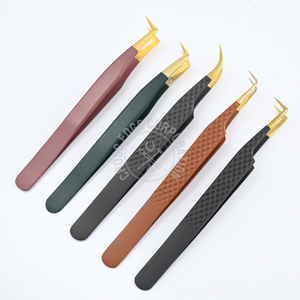 Pince à épiler professionnelle pour extension de cils à pointe de fibre incurvée classique et fine pince à épiler à 90 degrés en acier inoxydable - Product Image 1