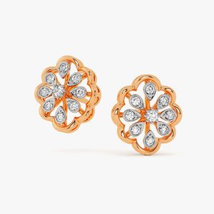 Boucles d'oreilles clous en or rose avec diamants de laboratoire en forme de grappe de pétales floraux - Product Image 3