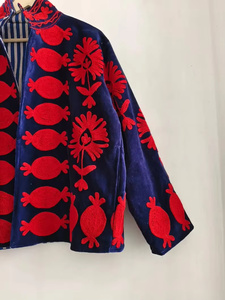 Blouson Bomber en Velours Brodé Suzani Motif Floral Oeil Turc Coloré 100% Coton Rembourré Réversible Style Bohème Vintage pour Été et Hiver - Product Image 3