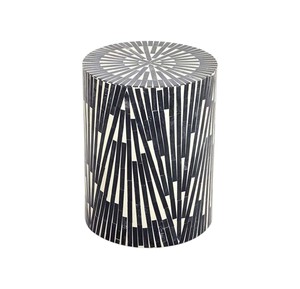 Taburetes Cilíndricos con Diseño de Rayos Solares en Blanco y Negro, Mesa Auxiliar Pequeña con Mosaico de Madreperla Hecho a Mano, Decoración para Sala de Estar y Dormitorio - Product Image 1