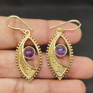 Natural amethyst Bohemian Drop <b>Earrings</b> Handmade gold Plated Brass Blue Gemstone Dangle <b>Earrings</b> High Quality Unique - Product Image 1