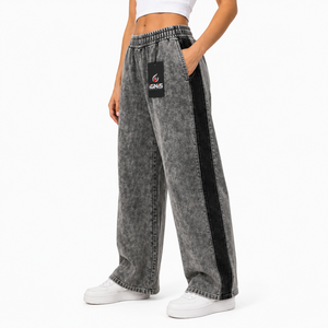 Pantalon de jogging oversize vintage délavé à l'acide pour femme, taille haute, en molleton, décontracté, athlétique, streetwear avec poches - Product Image 2
