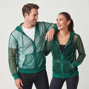 Hoodie transparent en maille légère unisexe 100% polyester avec fermeture éclair, décontracté et transparent - Product Image 3
