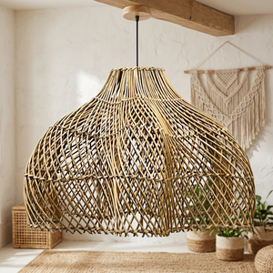 Abat-jour en rotin fait main en forme d'étoile, style bohème, éclairage suspendu écologique pour intérieur - Product Image 3