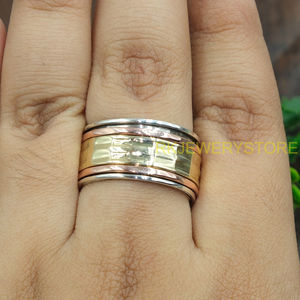 Wide Spinner Band <b>Ring</b> Handmade Meditation <b>Ring</b> 925 Silver Brass Copper Mixed Metal Spinner <b>Ring</b> Unisex <b>Statement</b> Jewelry forHim - Product Image 4
