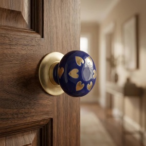 Pomo de Puerta de Porcelana Azul con Corazones Dorados, Tirador Redondo de Estilo Moderno para Cajones de Cocina y Muebles de Bar - Product Image 6
