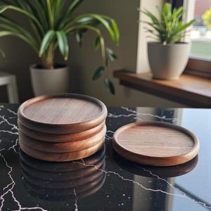 Modern Eco-Friendly Durable Round Wooden <b>Drink</b> <b>Coasters</b> Set - Product Image 1