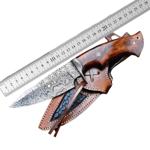 Cuchillo de Caza de Acero de Damasco Hecho a Mano, Mango de Madera de Palisandro, Hoja Fija, Cuchillo Multifuncional para Camping y Actividades al Aire Libre, Grado Industrial OEM - Product Image 5